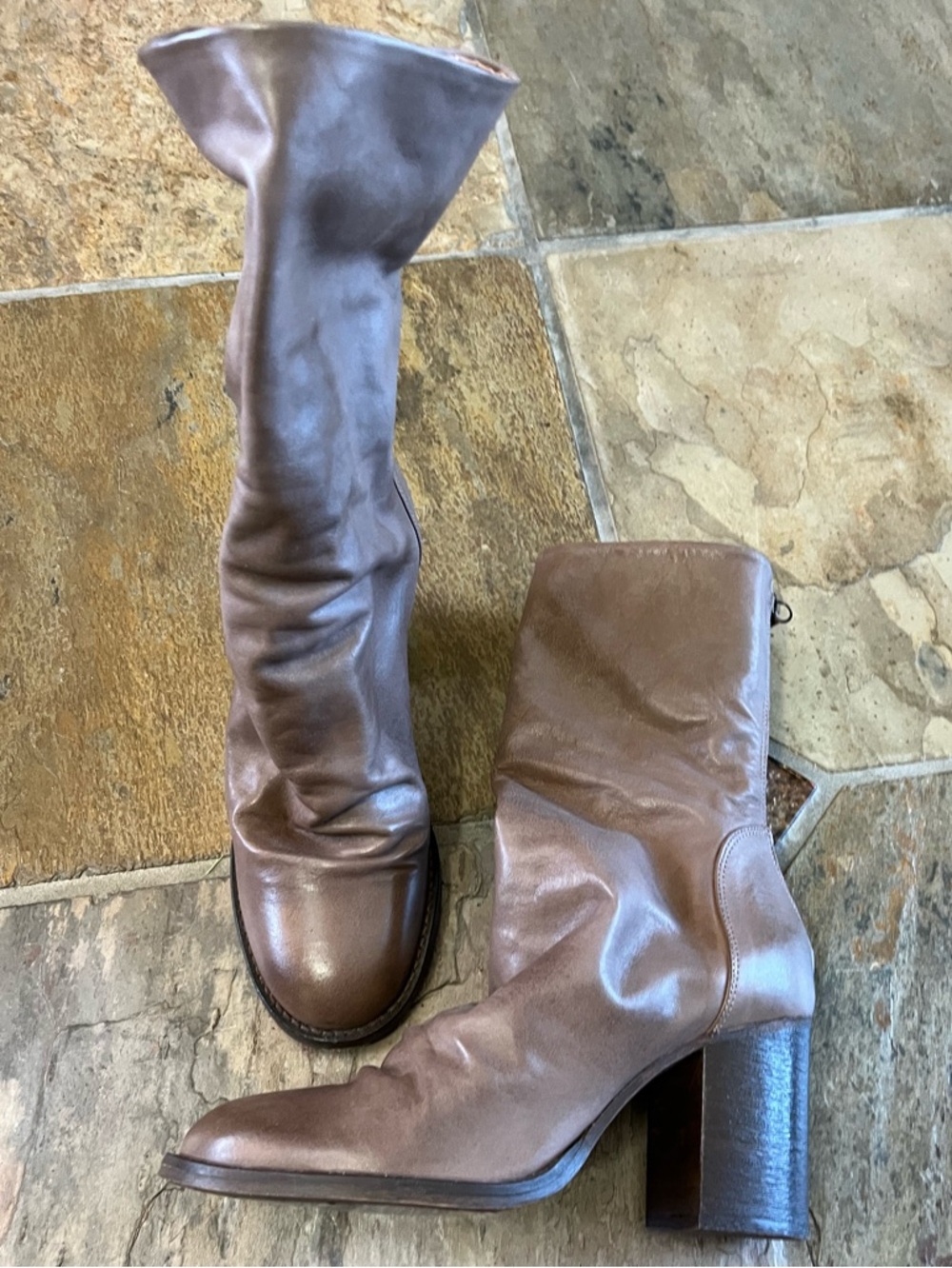 🍃💕NIB Free People Elle Block Heel Leather Bootie Mushroom Size 9/39